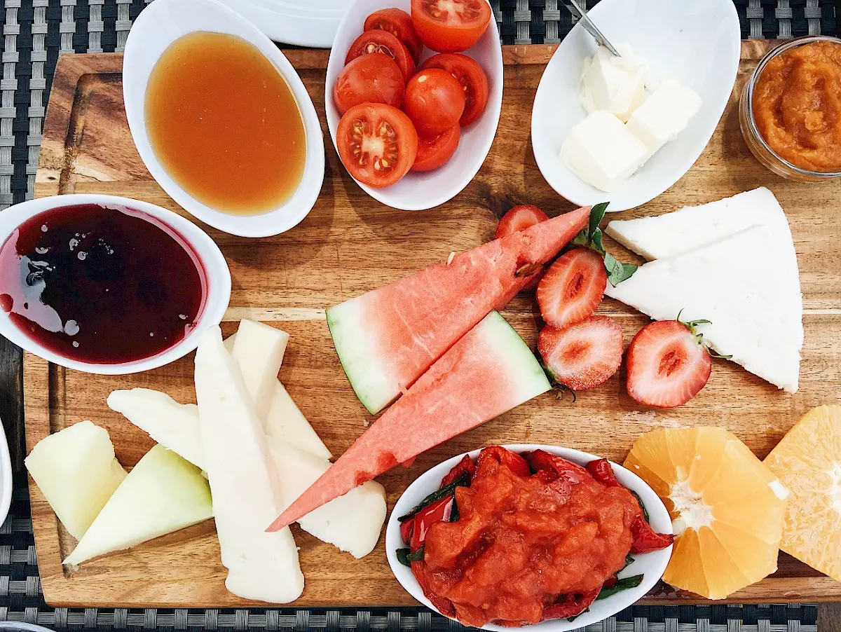 Turkish breakfast served on a gulet